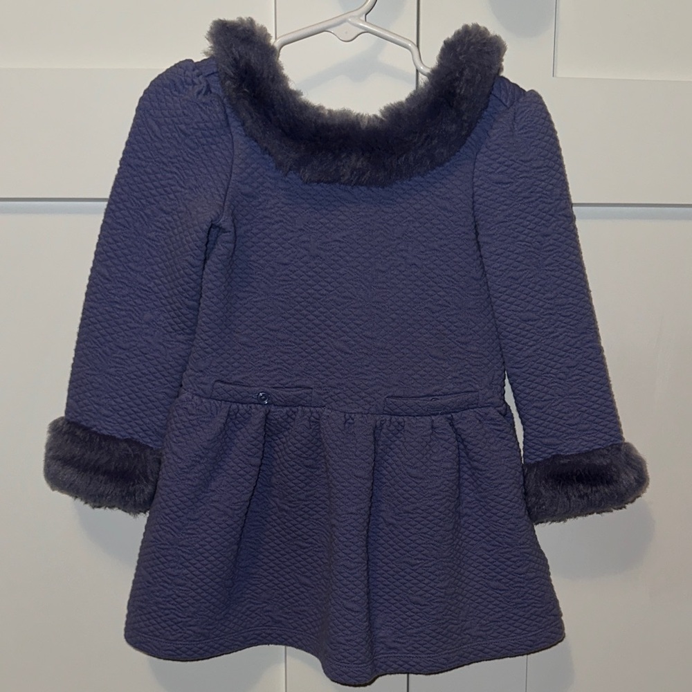 Janie and Jack Purple Textured Dress with Faux Fur Trim